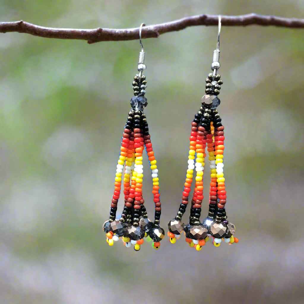 Iron Grey Six-Strand Beaded Cascade Earrings