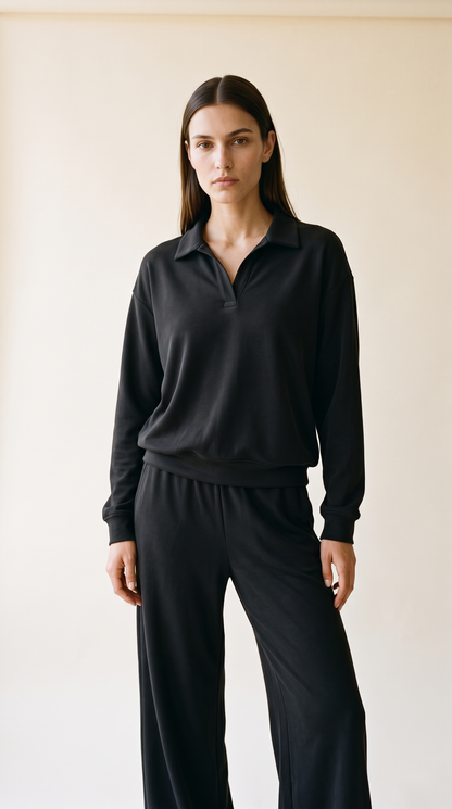 Ella Luxeflow - Long Sleeve Polo In Black