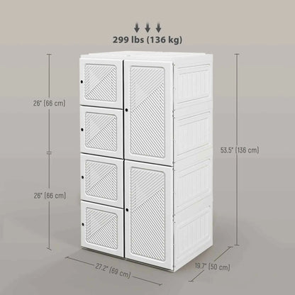 White Portable Wardrobe – Foldable Clothes Storage Organizer with 5 Compartments & Hanging Rod (United States & Canada Delivery Only)