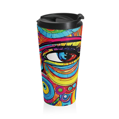 Colorful Abstract Face Travel Mug — Vibrant Psychedelic Stainless Steel Tumbler - AURABAGS SHOP