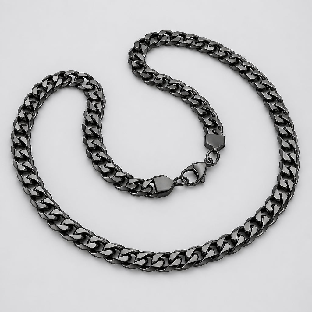 Unisex 24" Black IP Stainless Steel Cuban Link Chain Necklace. Rugged Biker Style