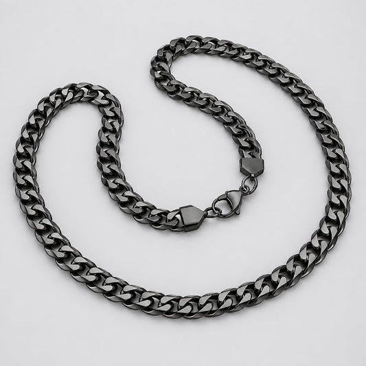 Unisex 24" Black IP Stainless Steel Cuban Link Chain Necklace. Rugged Biker Style