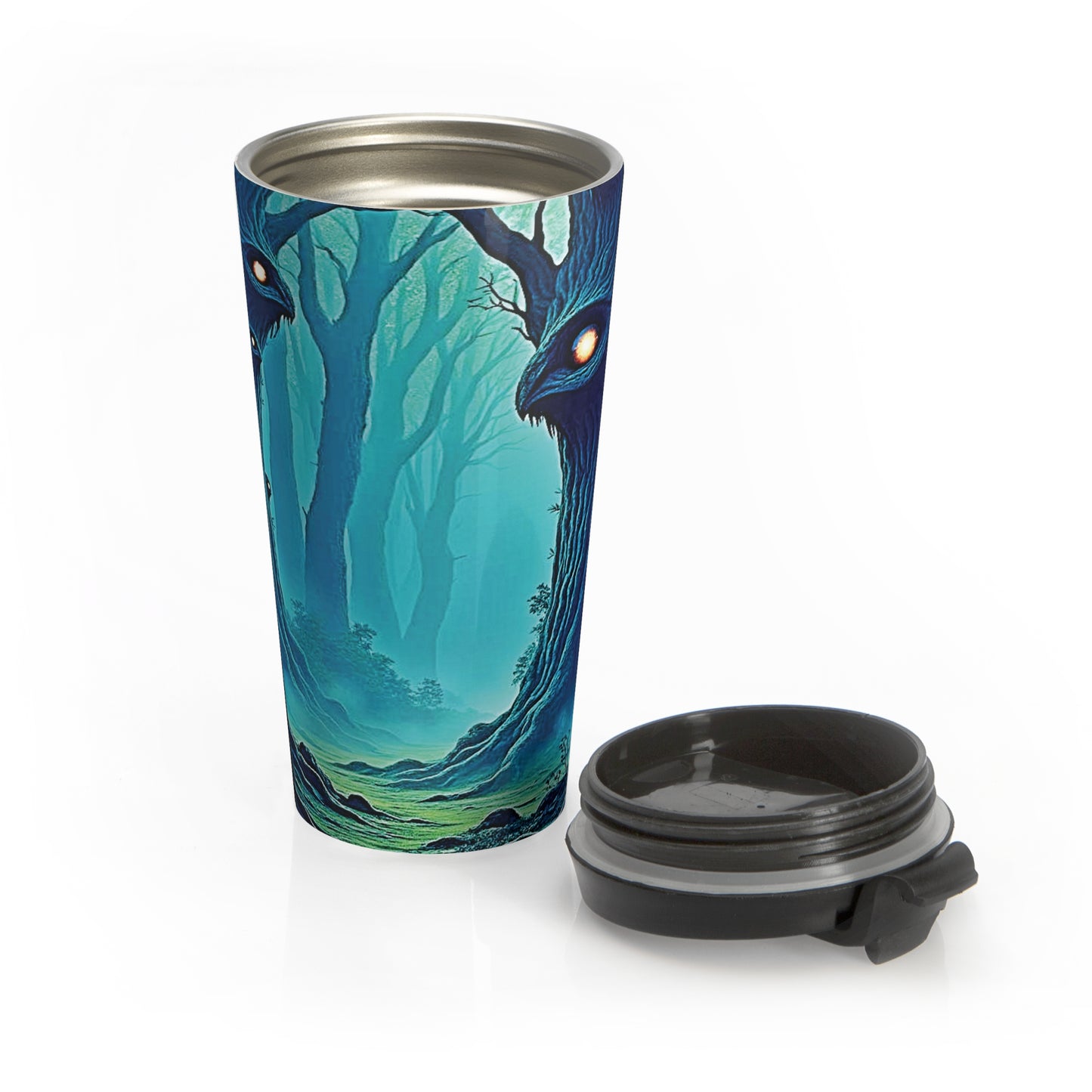 Travel Mug — Mystical Forest with Hidden Tree Spirits Stainless Steel Tumbler - AURABAGS SHOP