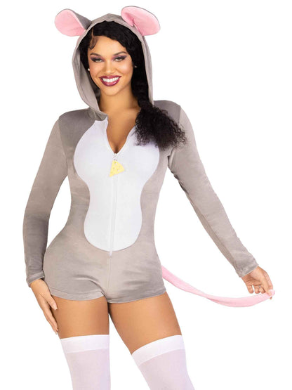 Leg Avenue Women’s Comfy Mouse Romper Halloween Costume, GREY, MEDIUM