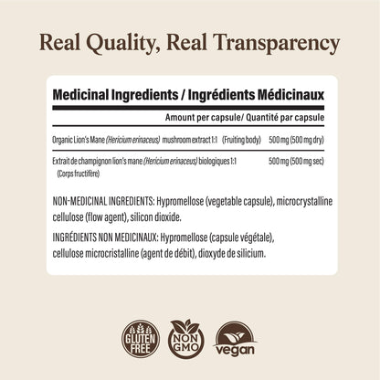 Real Mushrooms Lions Mane Capsules- Organic Mushroom Extract With Immunomodulating Properties Antioxidants - Vegan Supplement, 300 Capsules 🍁 All In One Marketplace Canada