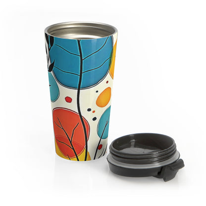 Colorful Leaf Pattern Stainless Steel Travel Mug | Floral Abstract Tumbler - AURABAGS SHOP