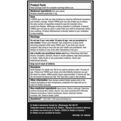 Thrive Nicotine Replacement Gum, 2mg Regular Strength, Fruit, 108 Count 🍁 All In One Marketplace Canada
