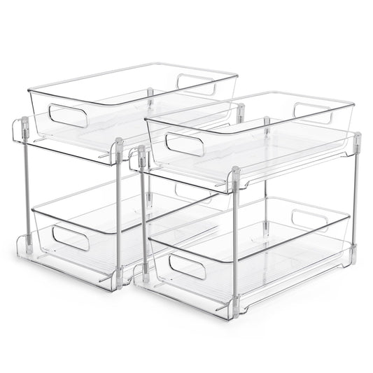 2 Tier Bathroom Organizer, Vtopmart 2 Pack Clear Under Sink Organizers Vanity Counter Storage Container, Medicine Cabinet Drawers Bins, Pull-Out Organization with Track for Pantry, Kitchen 🍁 All In One Marketplace Canada