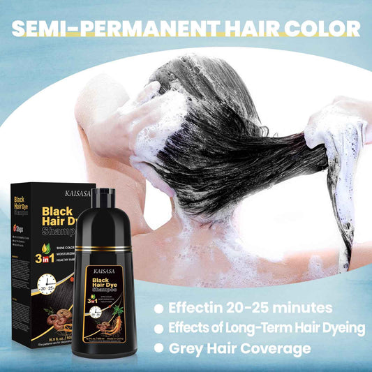 Black Hair Dye Shampoo 3 in 1, Natural Hair Dye Semi Permanent Hair Color shampoo, 100% Gray Hair Cover Up for Treated Hair Color for Women Men, 500ML 🍁 All In One Marketplace Canada