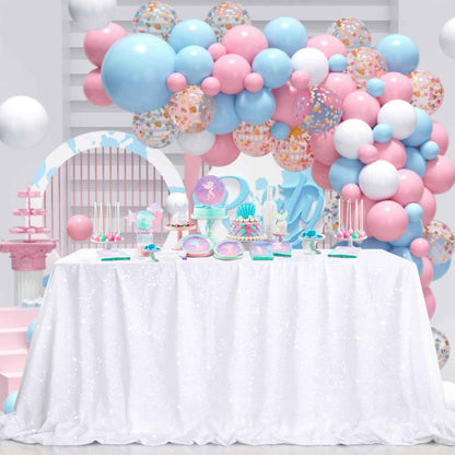 B-COOL Sequin Tablecloth White Wedding Table Decoration 90x90 Inch Sequin