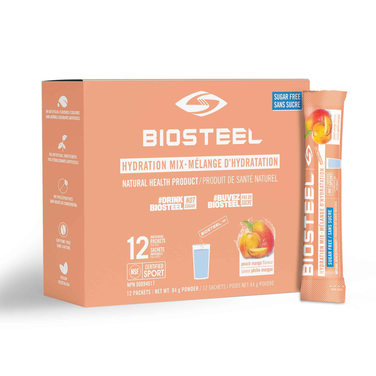 BioSteel Electrolyte Hydration Mix, Peach Mango, 12 Sticks, Zero Sugar 🍁 All In One Marketplace Canada
