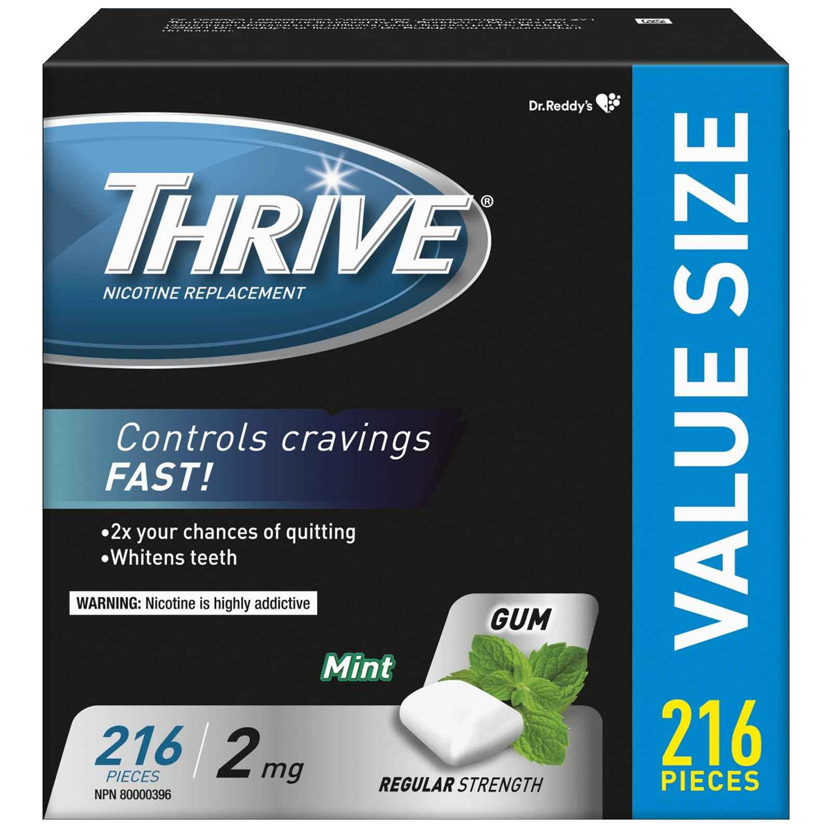 Thrive Nicotine Replacement Gum, 2mg Regular Strength, Mint, 216 Count 🍁 All In One Marketplace Canada
