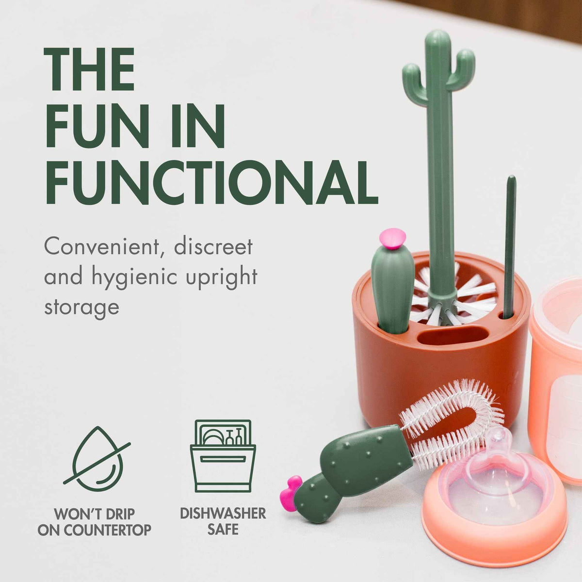 Boon Cacti Bottle Cleaning Brush Set, Terracotta , 4 Piece Set 🍁 All In One Marketplace Canada