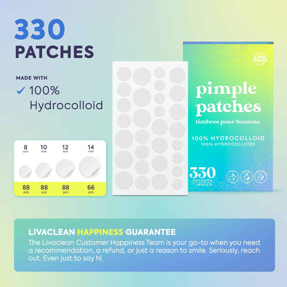 LivaClean 330 CT Pimple Patches for Face w/Hydrocolloid Only | Ideal for Sensitive Skin - Four Sizes - Pimple Patch, Hydrocolloid Patch, Acne Patches for Face 🍁 All In One Marketplace Canada