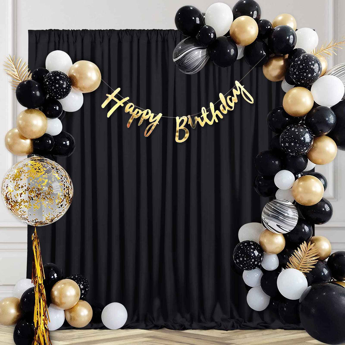 Black Backdrop Curtains 2 Panels 5ft x 8ft Polyester Photo Backdrop Drapes for Wedding Party Halloween Decorations