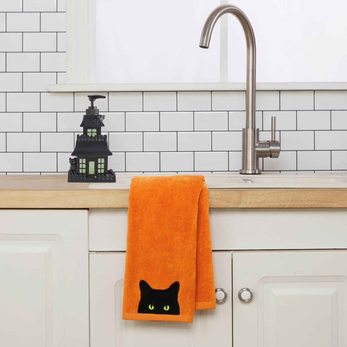 SKL Home Halloween Shadows Eyes Hand Towel Set-2pc, 100% Cotton, Orange
