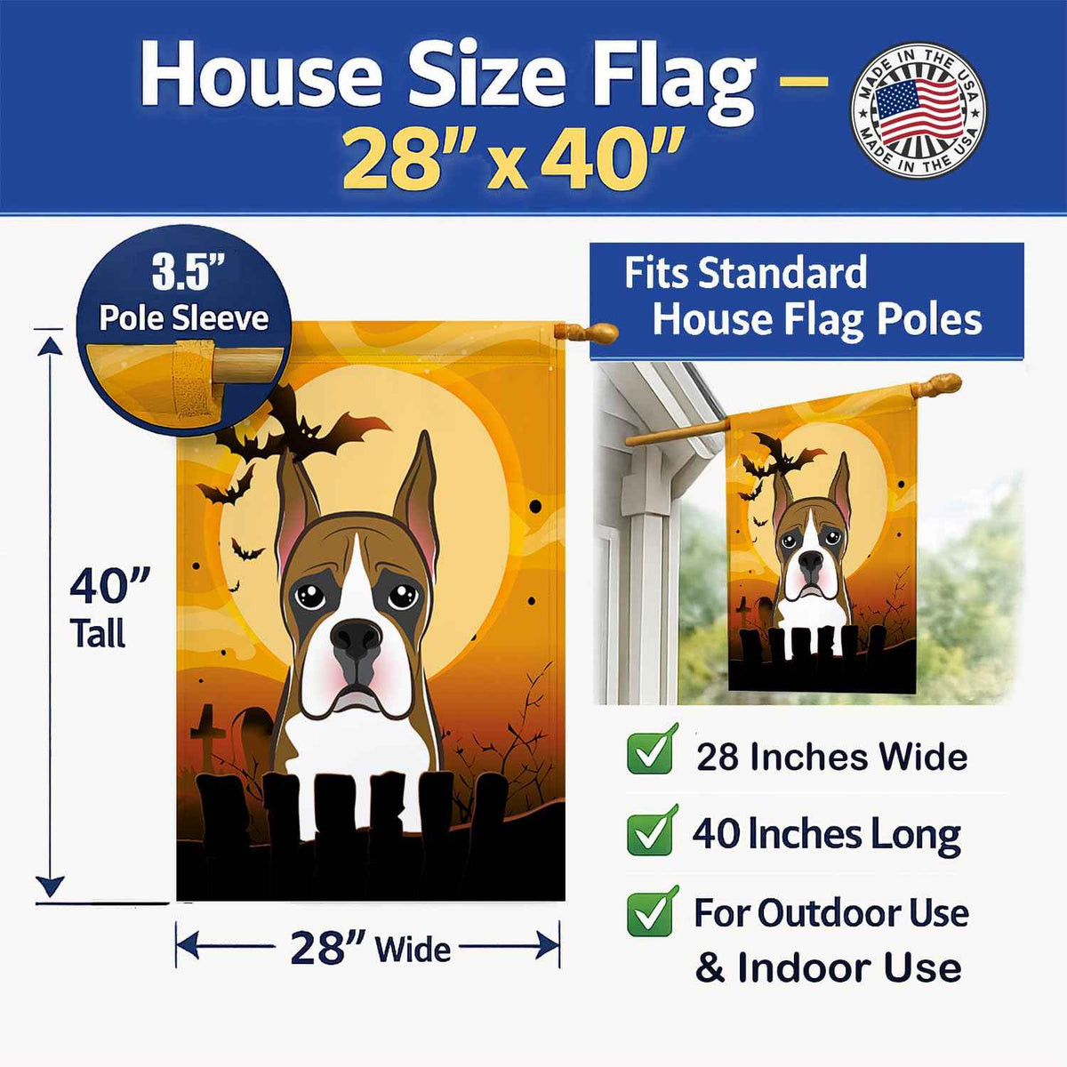 Caroline's Treasures BB1781CHF Halloween Boxer Canvas House Size Flag, Multicolor, Large