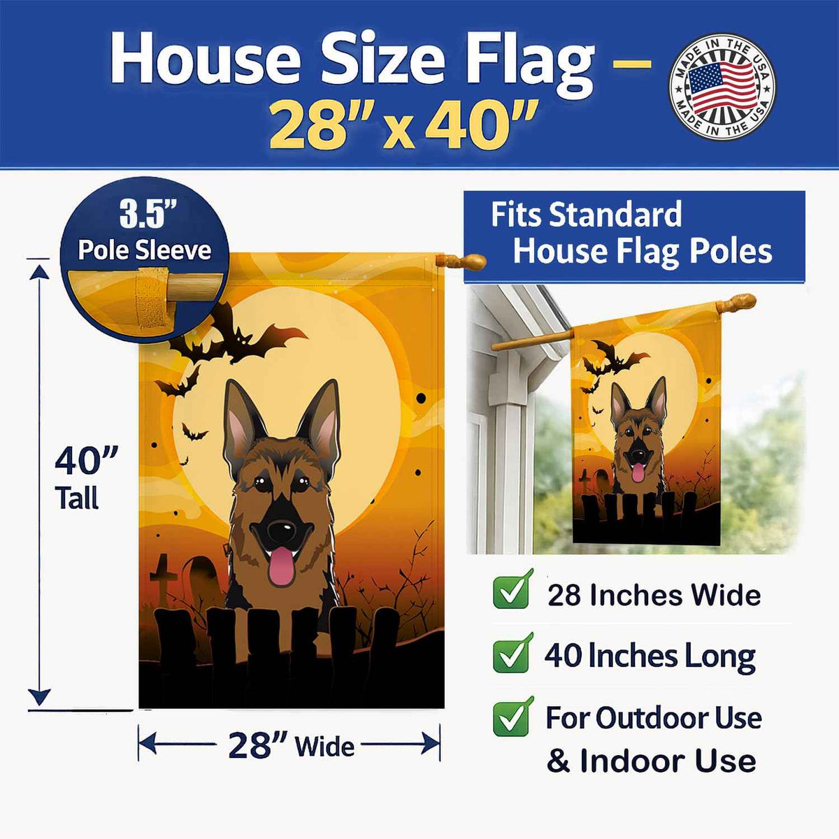 Caroline's Treasures BB1769CHF Halloween German Shepherd Canvas House Size Flag, Multicolor, Large