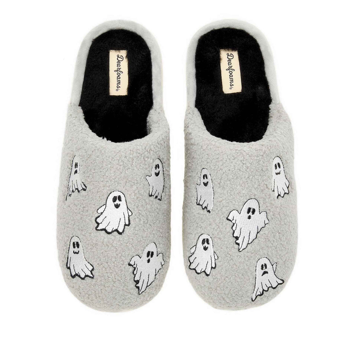Dearfoams Unisex-Adult Spooky Fuzzy Halloween Pumpkin Jack O Lantern Slipper, Grey Ghost, 7-8 Women/5-6 Men