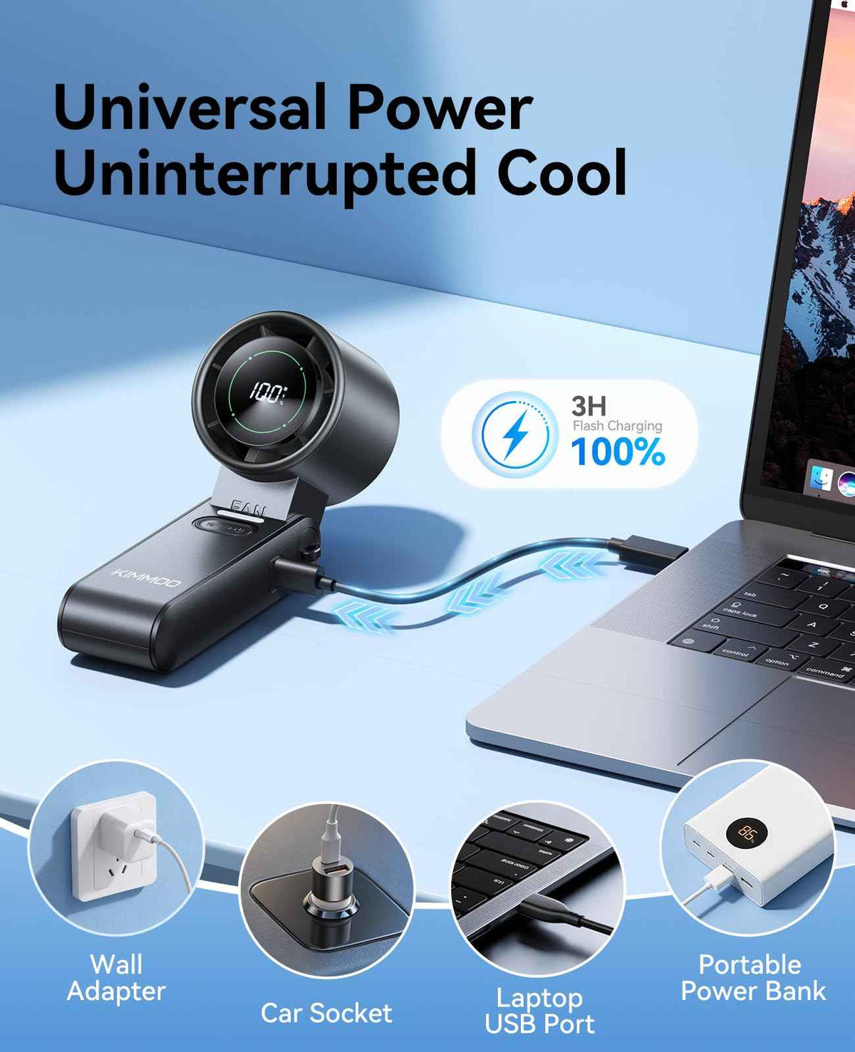 KIMMOO 3-in-1 Portable Handheld Turbo Fan -100 Speeds, 10800 RPM, 12Hrs Cooling, 120° Rotation, USB Rechargeable Mini Hand Held Personal Fan for Travel Makeup Outdoor Indoor (Black) 🍁 All In One Marketplace Canada