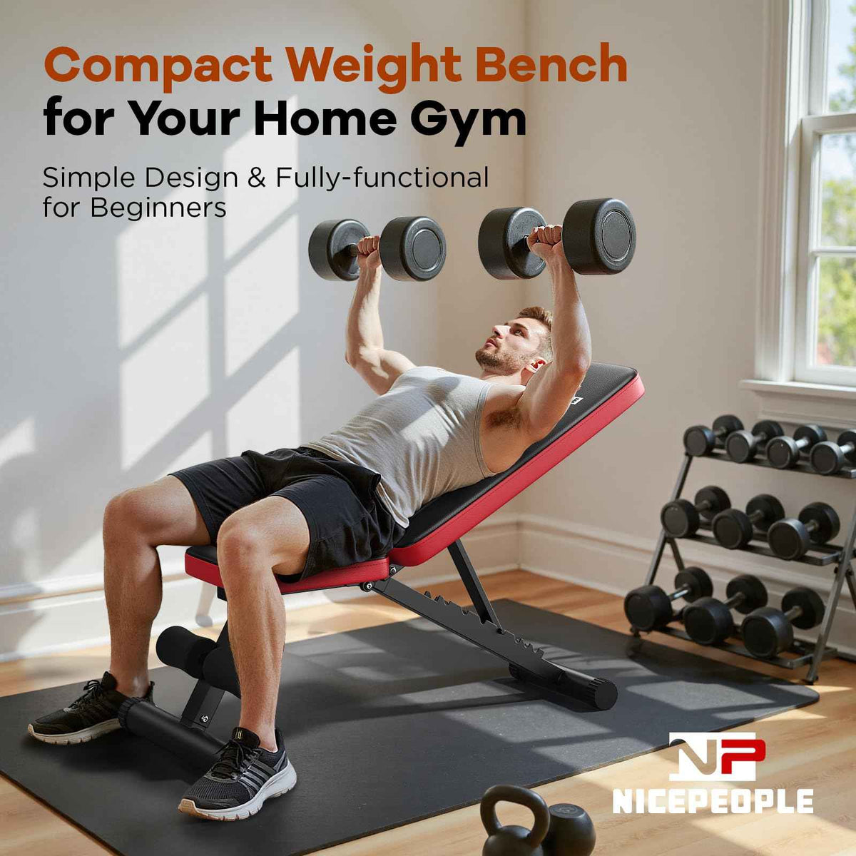 NICEPEOPLE Foldable Basic Weight Bench for Home Gym, Workout Bench with 8 Backrests, 660LBS Weight Capacity Adjustable Bench 🍁 All In One Marketplace Canada