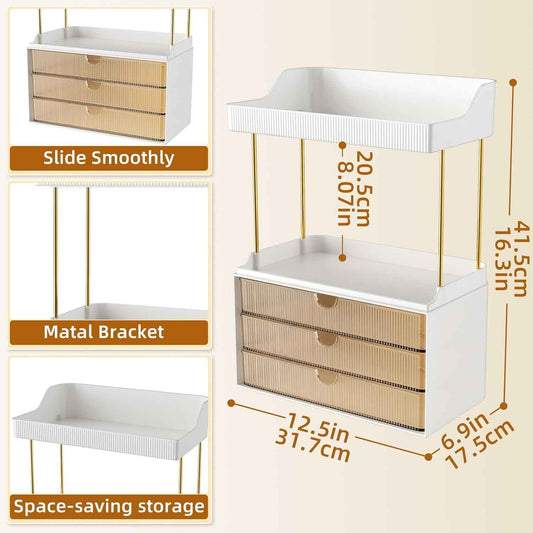StorBin 3 Large Drawers Makeup Organizer - 5 Tier Bathroom Counter Organizers and Storage, Versatile Perfume Vanity Organizer, Ideal for Cosmetic, Large Skincare, Face Mask, Office Supplies, Amber 🍁 All In One Marketplace Canada