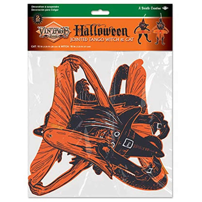 Beistle Vintage Halloween Tango Witch & Cat, 15" - 16", Black/Orange/White