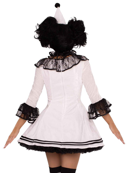 Leg Avenue Women's 3 Pc Pierrot Clown Halloween Costume, White/Black, Medium/Large
