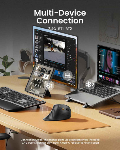 ProtoArc Ergonomic Vertical Mouse, EM11 NL Bluetooth Mouse Wireless Rechargeable Mice with 3 Devices (Bluetooth or USB), Vertical Wireless Mouse for Computer, iPad, Mac, Windows (Black) 🍁 All In One Marketplace Canada
