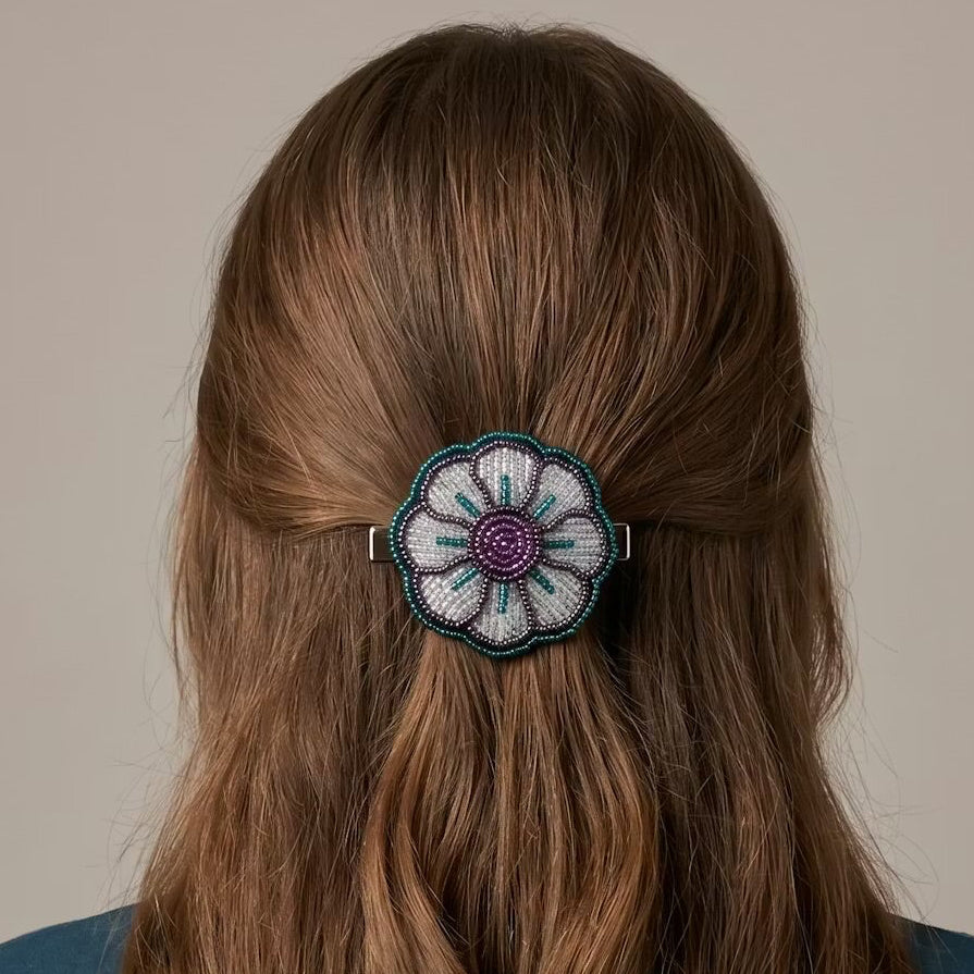 Silver Beaded Flower Barrette