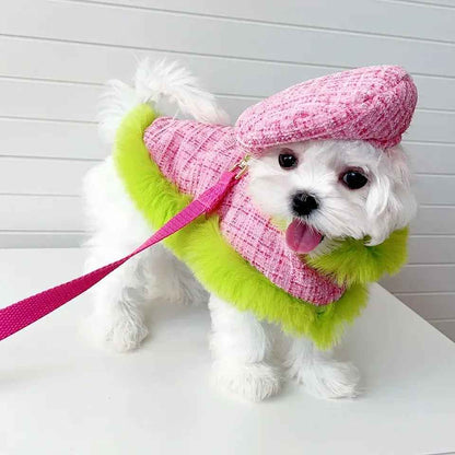 Plaid Harness Set | Dog Harness Leash and Hat Set