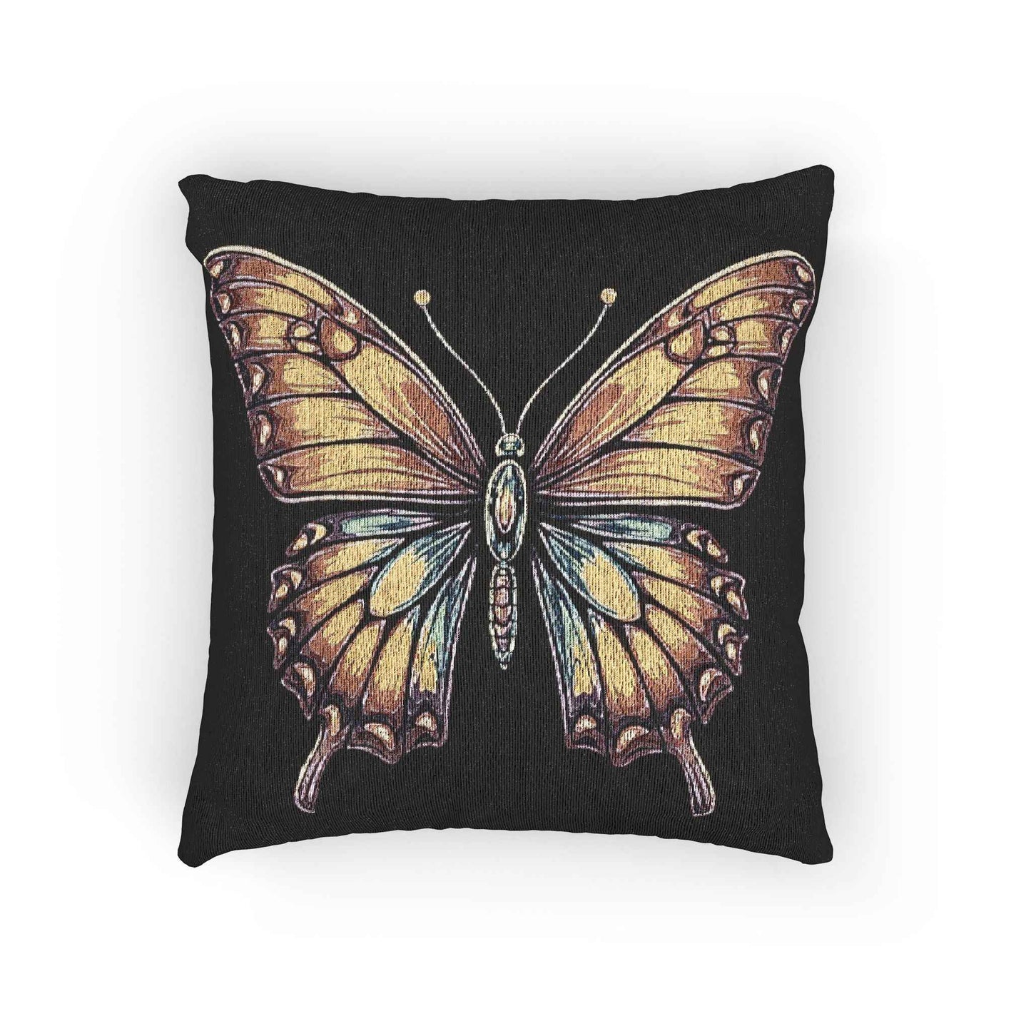 Golden Butterfly Woven Pillow | Tapestry Style Accent Cushion