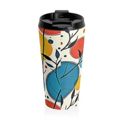 Colorful Leaf Pattern Stainless Steel Travel Mug | Floral Abstract Tumbler - AURABAGS SHOP