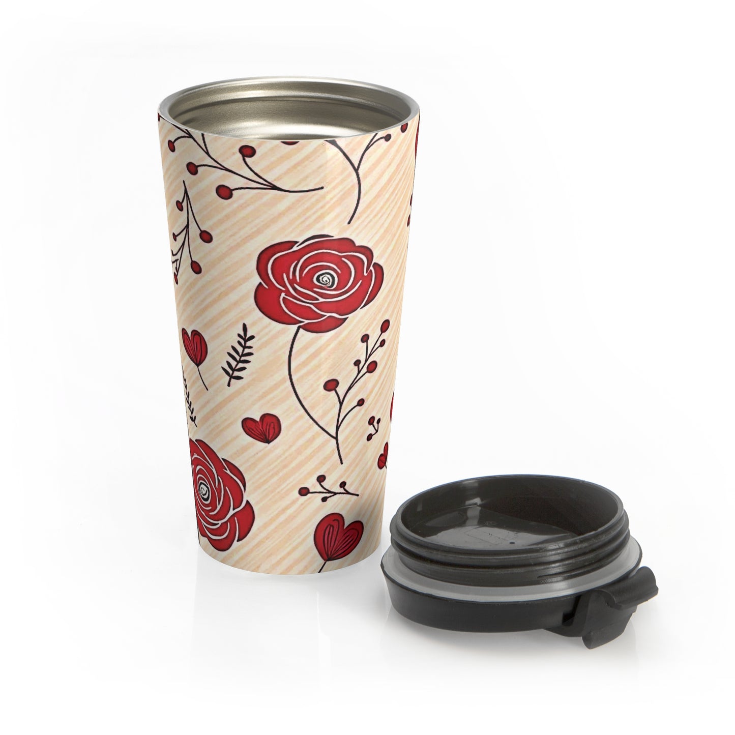 Red Rose Floral Travel Mug | Stainless Steel Tumbler - AURABAGS SHOP