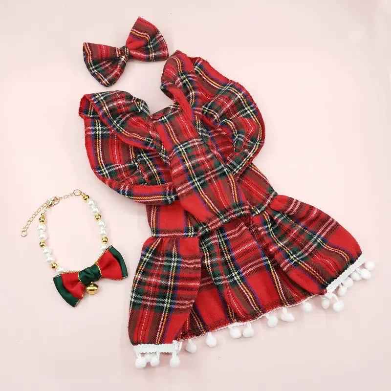 Sleigh Dog Holiday Dress and Bow | Christmas Outfit
