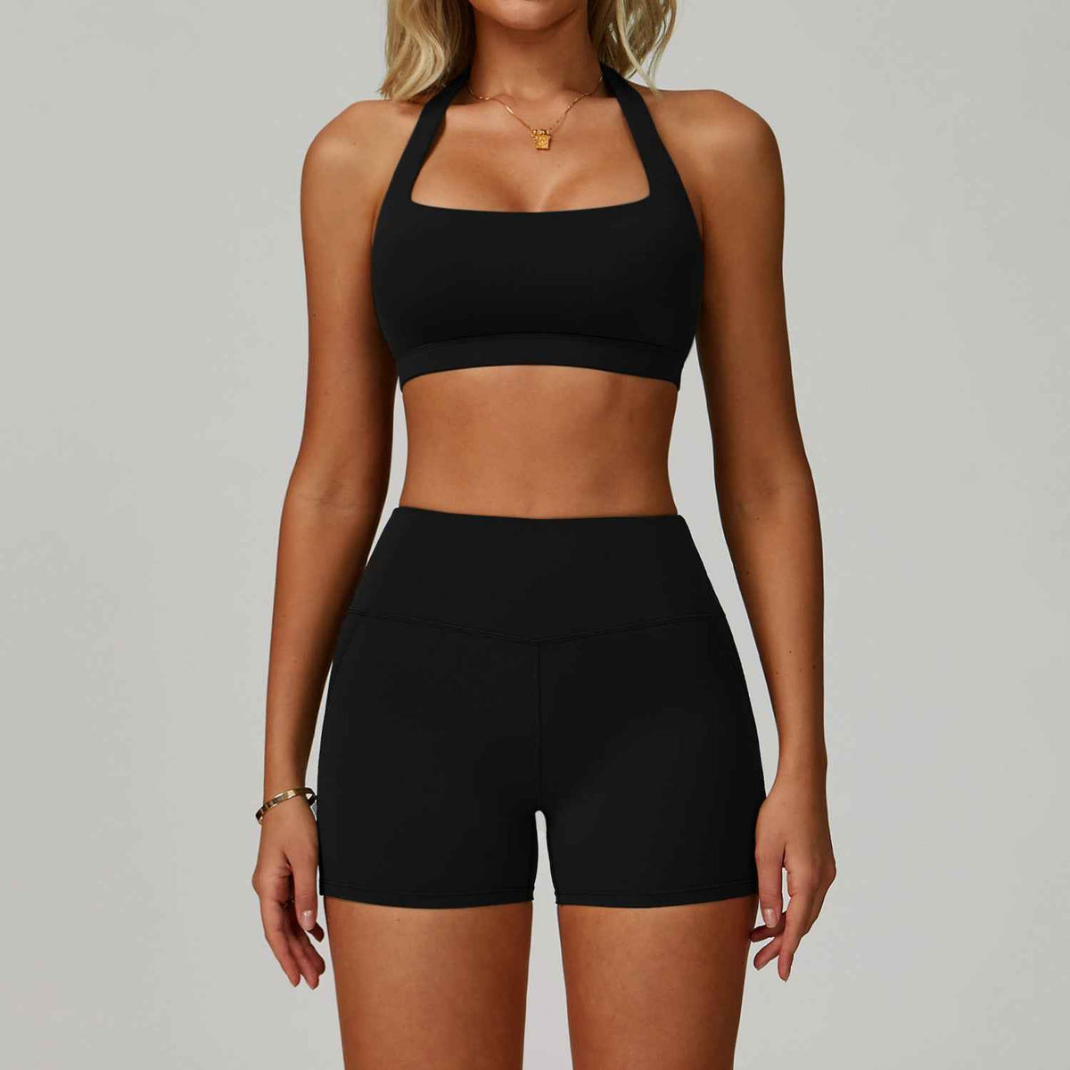 Women’s Backless Halter Yoga Workout Set – Tight-Fit Quick-Dry Activewear