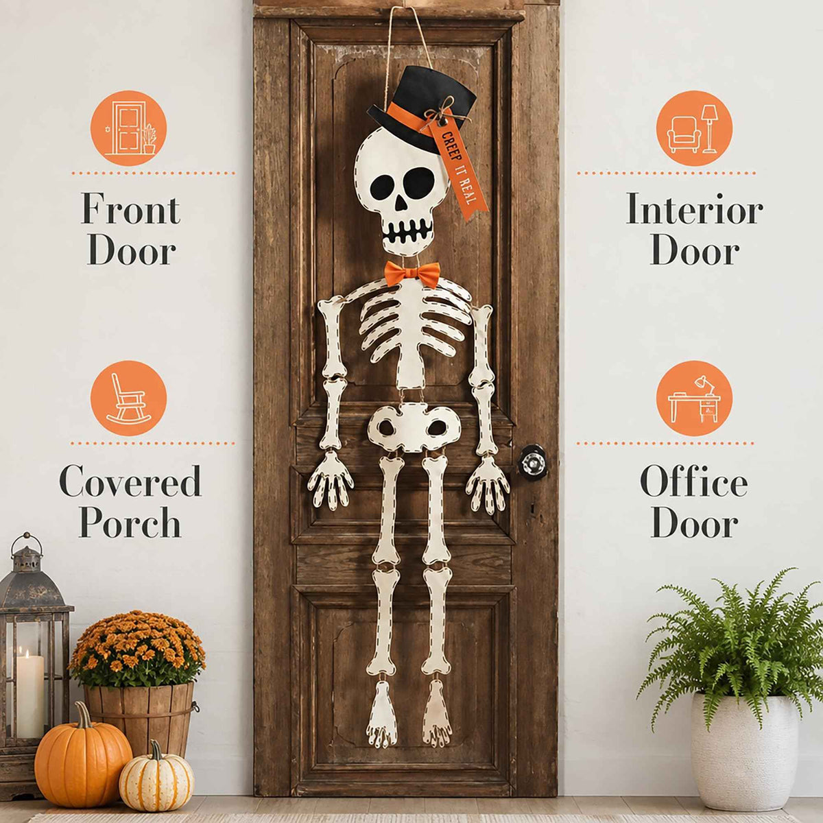 Mud Pie Skeleton Halloween Door Hanger, 65", White