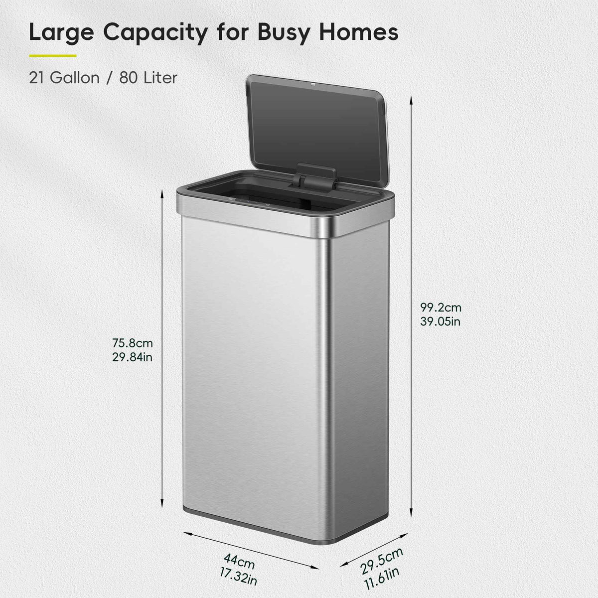 EKO Nova Sensor Trash Can, 21 Gallon/80 Liter Stainless Steel Rectangular Touchless Motion Sensor Trash Can, Matte Metallic 🍁 All In One Marketplace Canada