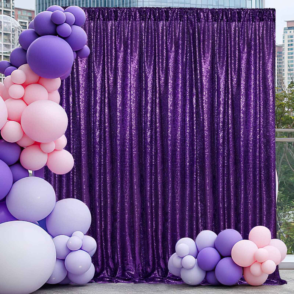 Purple Backdrop Curtins Sequin Fabric 3 Panels Background Drapes 2FT x 8FT Wedding Halloween Bridal Baby Shower Theme Decorations