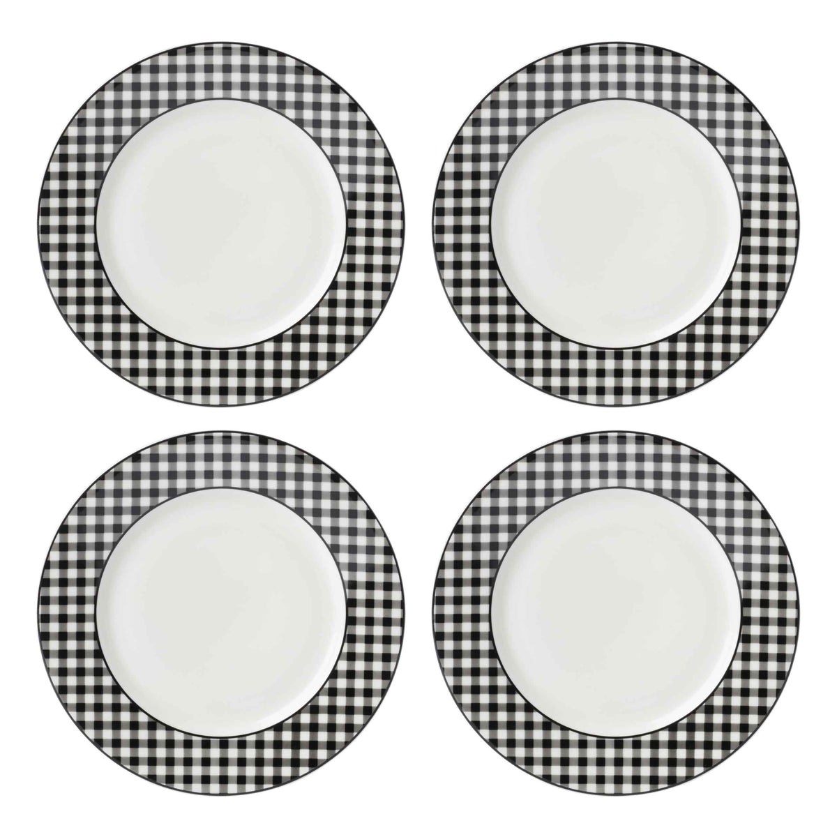 Lenox Gingham Black Halloween Porcelain Dinner Plate Set for 4