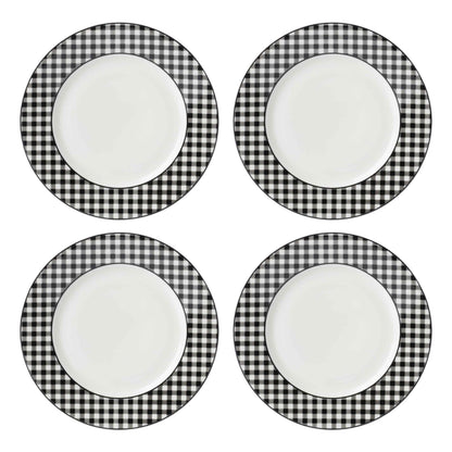 Lenox Gingham Black Halloween Porcelain Dinner Plate Set for 4