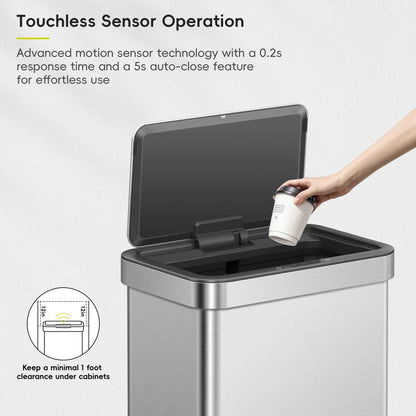 EKO Nova Sensor Trash Can, 21 Gallon/80 Liter Stainless Steel Rectangular Touchless Motion Sensor Trash Can, Matte Metallic 🍁 All In One Marketplace Canada
