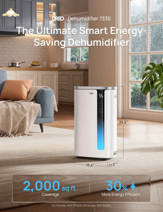 DREO 73 Pint Smart Dehumidifiers for Basements, Energy Star 6.0 Dehumidifier, Quiet 41dB, Auto Humidity Control, 3 Fan Speeds, 24H Timer, with Drain Hose, for Home up to 2000 Sq Ft, Bathroom & Bedroom 🍁 All In One Marketplace Canada