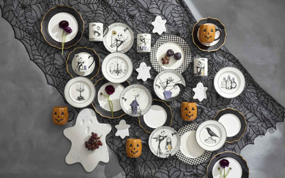 Lenox Gingham Black Halloween Porcelain Dinner Plate Set for 4