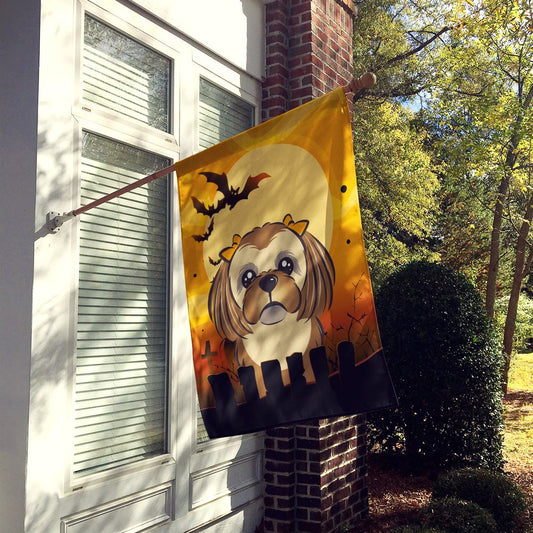 Caroline's Treasures BB1807CHF Halloween Chocolate Brown Shih Tzu Canvas House Size Flag, Multicolor, Large