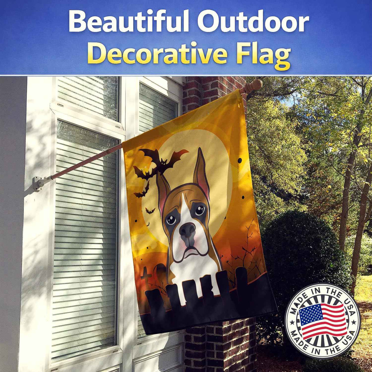Caroline's Treasures BB1781CHF Halloween Boxer Canvas House Size Flag, Multicolor, Large