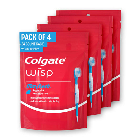 Colgate MaxFresh Wisp Disposable Toothbrushes, Mini Travel Toothbrushes with Soft Bristles for On-the-Go Single Use, Peppermint, 24 Count 🍁 All In One Marketplace Canada