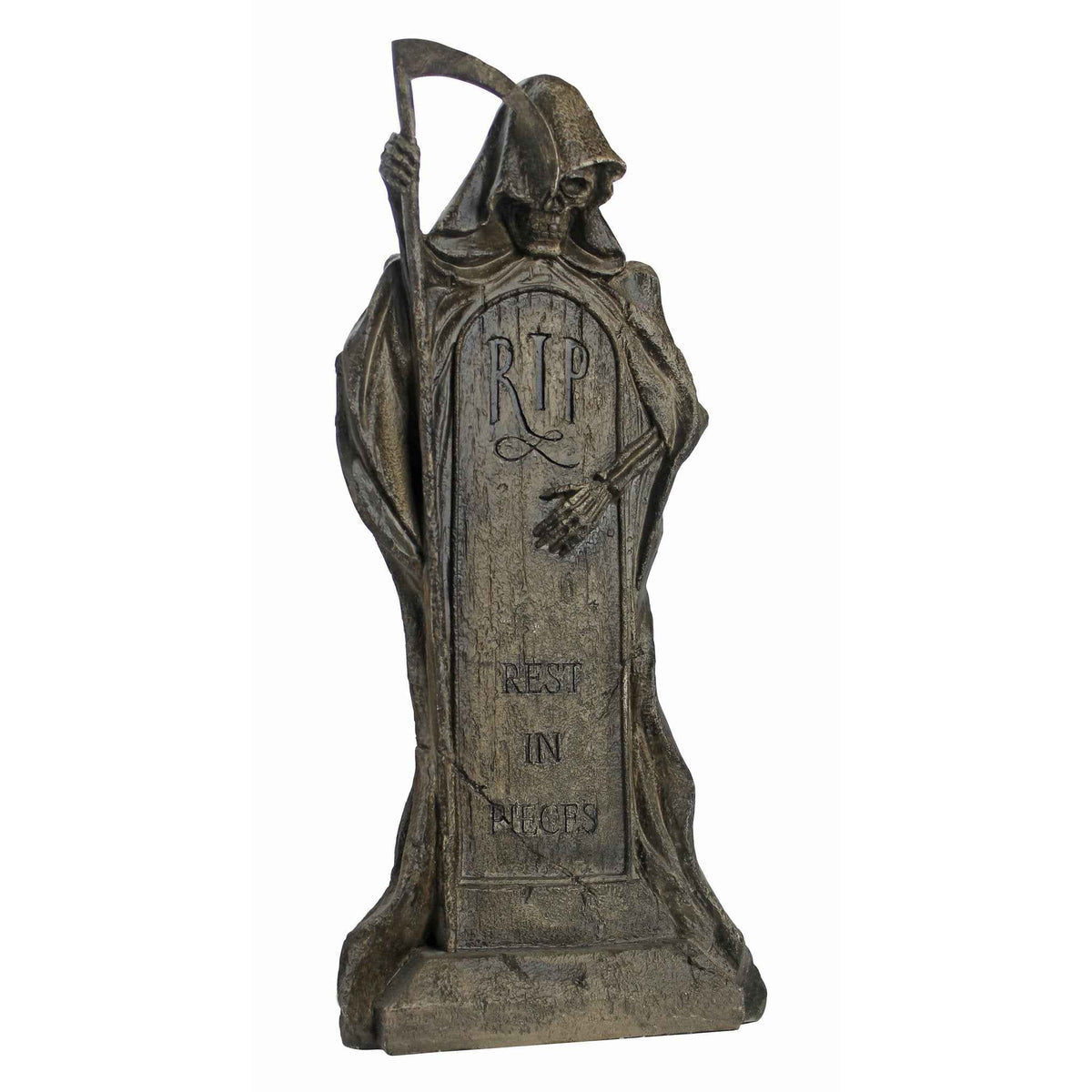 Design Toscano Rest in Pieces Grim Reaper Halloween Tombstone Gothic Decor Garden Graveyard Statue, 64 cm, Polyresin, Greystone