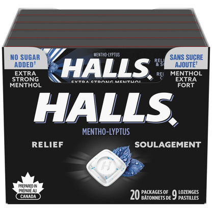 Halls, No Sugar Added Extra Strong, Cough Drops, 9 Lozenges (20 Packs) 🍁 All In One Marketplace Canada
