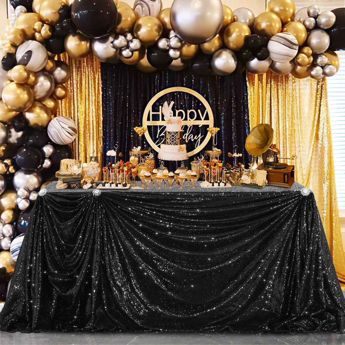 B-COOL Black Sequin Tablecloth Halloween Shimmer Tablecloth 50x80-inch Rectangular Table Overlays for Wedding Birthday Party Prom Table Decorations